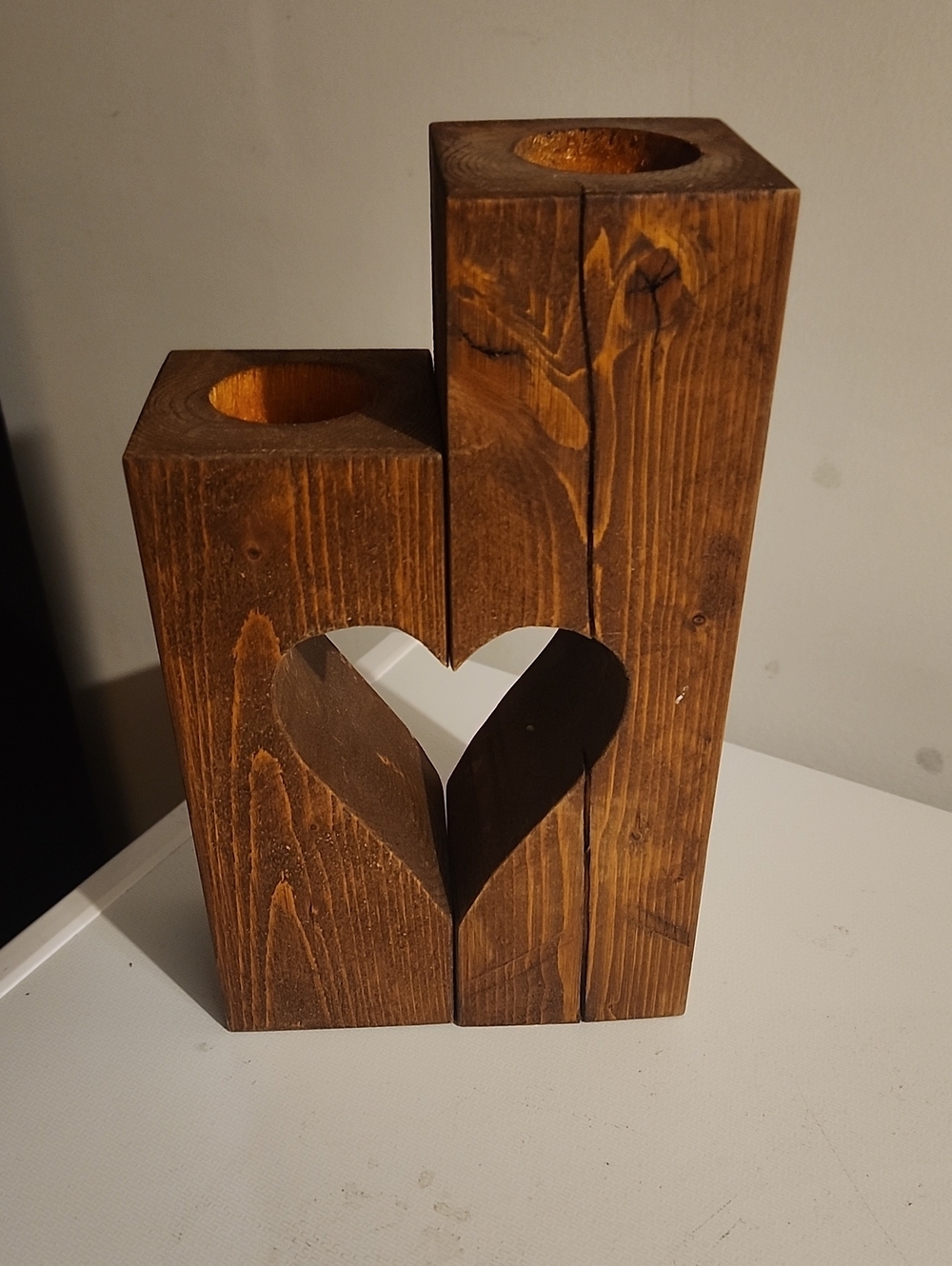 Handcrafted Brown Wooden Heart Candle Holder - Rustic Home Accent